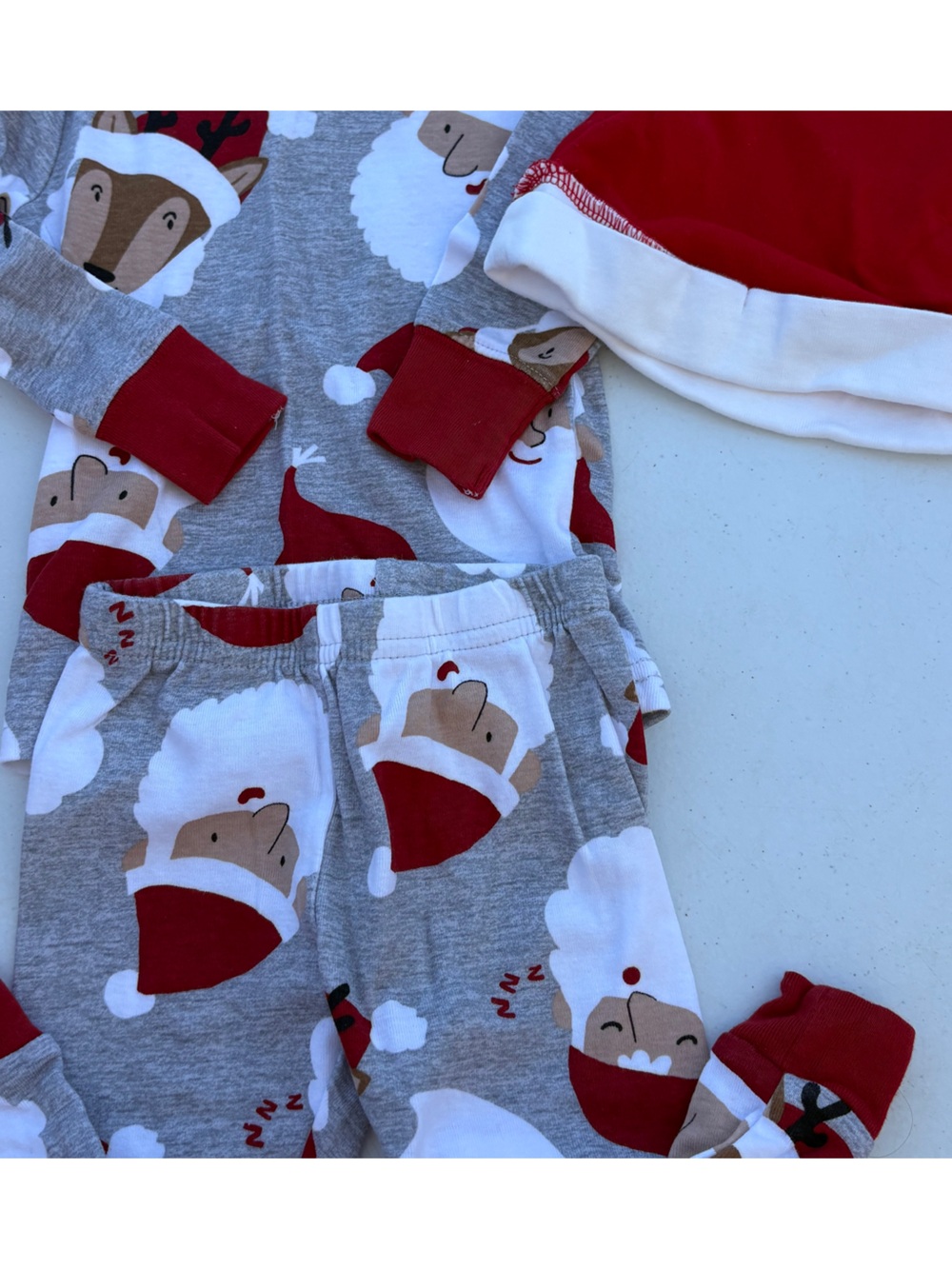 child of mine Red, Gray, White Santa Reindeer Kids Matching Pajama Set